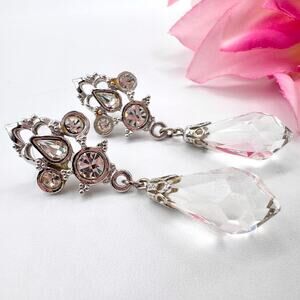 Vintage 1928 Crystal Briolette Romantic Filigree Drop Earrings Bridal Wedding